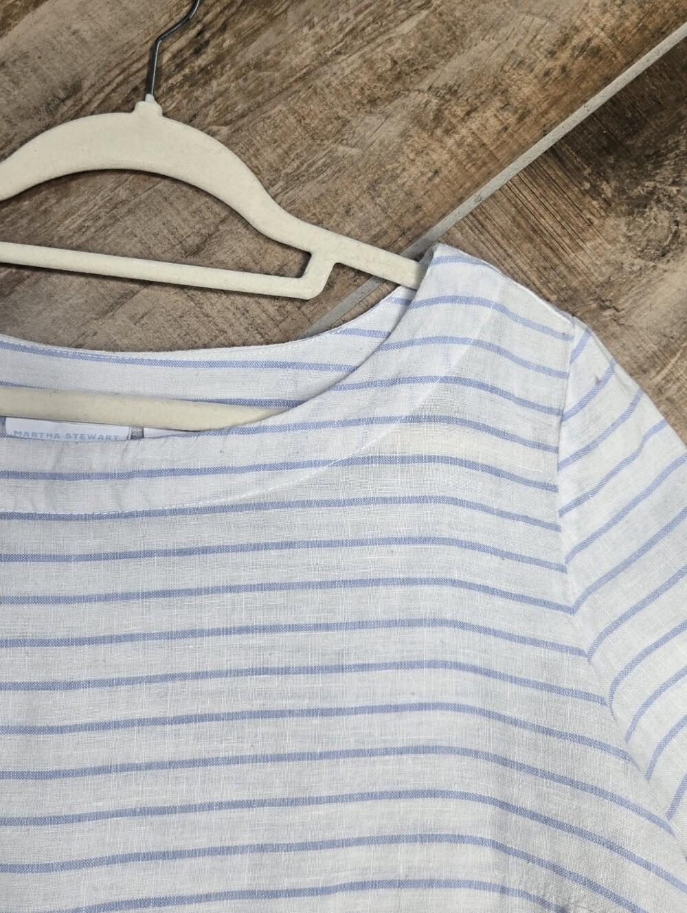 Martha Stewart Collection 100% Linen Top Boxy Crop Blouse White Stripes size XL - Picture 7 of 14